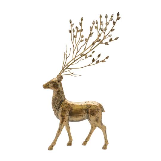 Melrose Distressed Gold Deer with Metal Tree Antlers Set